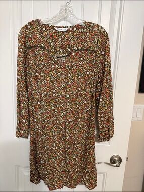 Sonoma Brown Floral Long-Sleeve Shift Dress